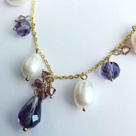 Freshwater pearl and purple Swarovski crystal necklace - Picture 2 of 8